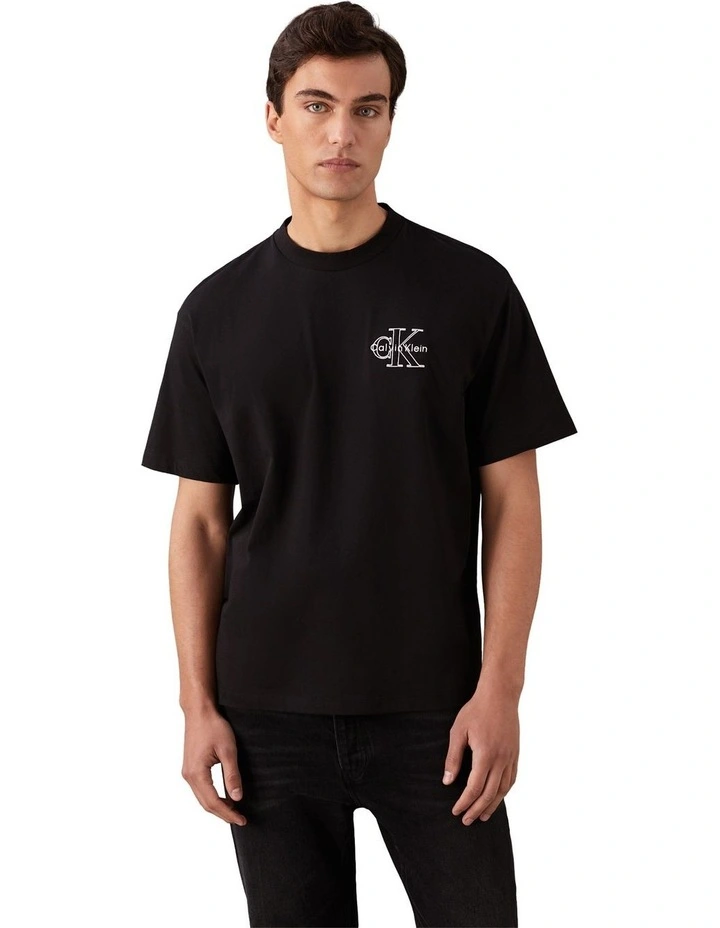 Short Sleeves 30S Micro Monologo Graphic Tee in Black image 1