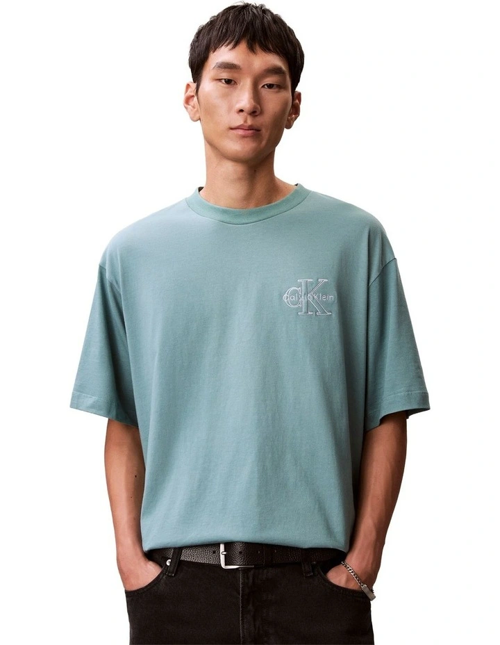 Short Sleeves 30S Micro Monologo Graphic Tee in Blue image 1