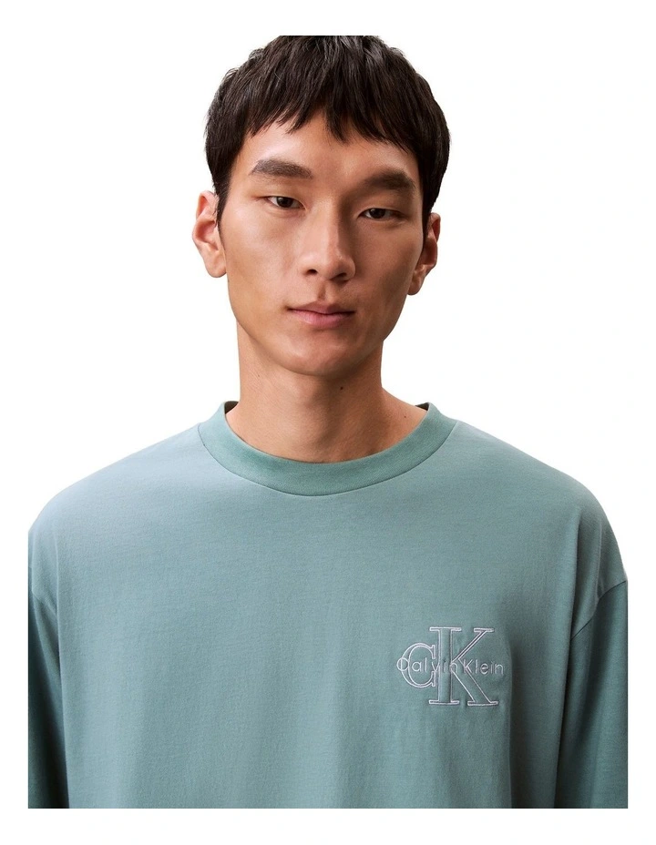 Short Sleeves 30S Micro Monologo Graphic Tee in Blue image 3