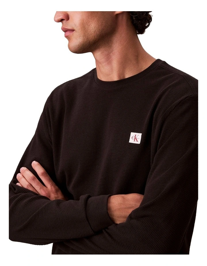 Long sleeves Waffle Badge Crewneck Tee in Black image 5