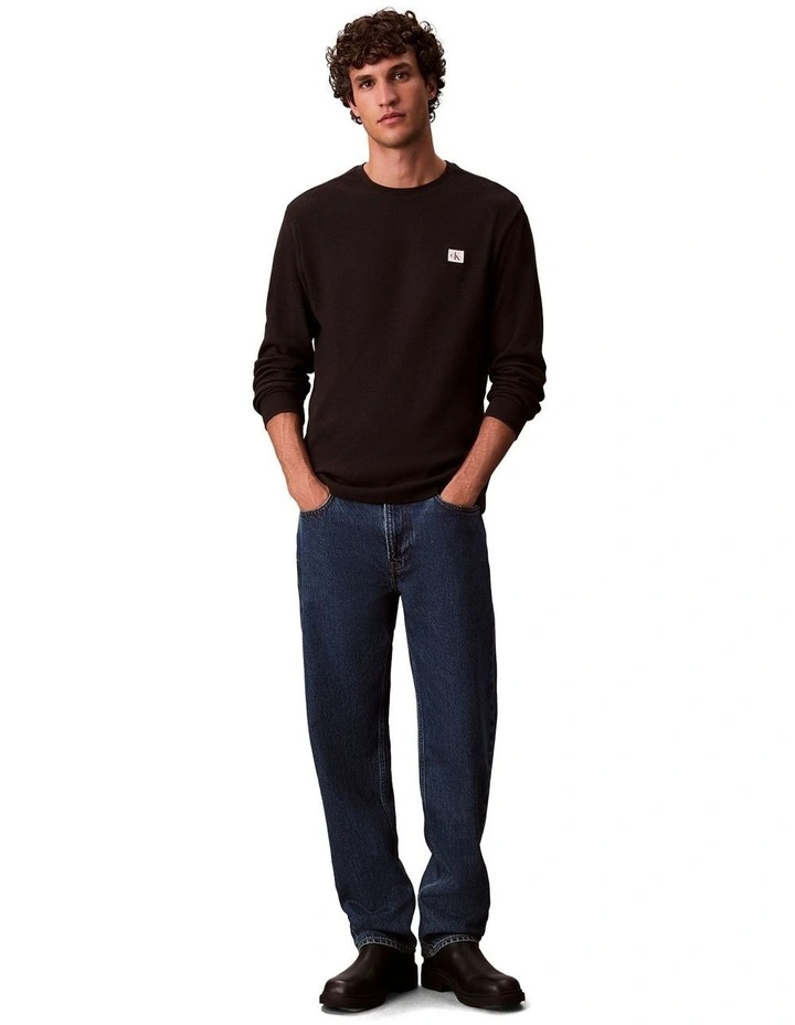 Long sleeves Waffle Badge Crewneck Tee in Black image 6