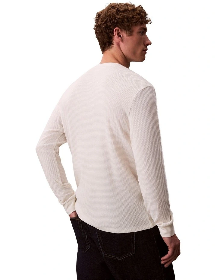 Long sleeves Waffle Badge Crew Neck Tee in White image 2
