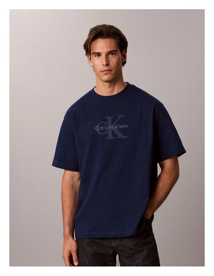 Short Sleeve Relaxed Denim Washed Monologo Graphic T-shirt in Pageant Blue image 1