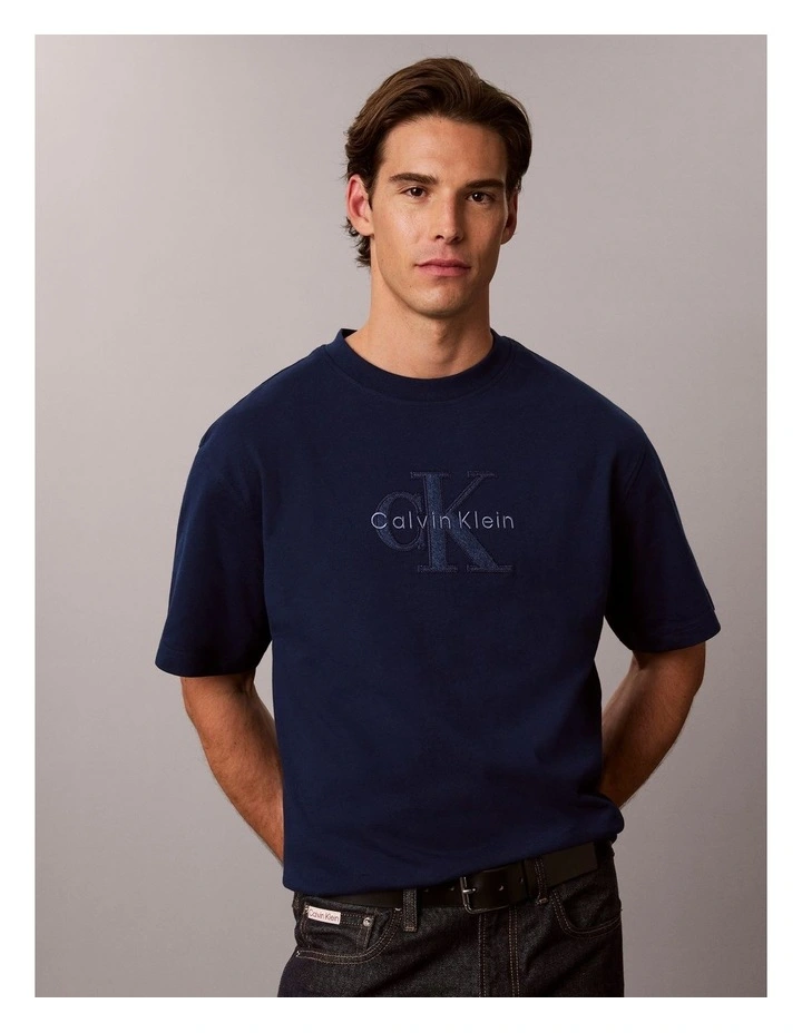 Short Sleeve Relaxed Denim Washed Monologo Graphic T-shirt in Pageant Blue image 3