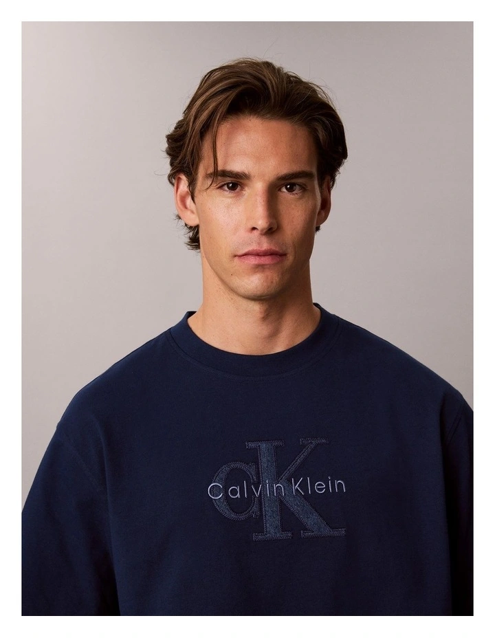 Short Sleeve Relaxed Denim Washed Monologo Graphic T-shirt in Pageant Blue image 4