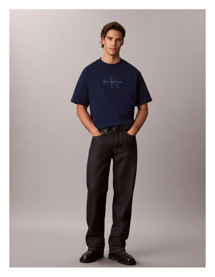 Short Sleeve Relaxed Denim Washed Monologo Graphic T-shirt in Pageant Blue image 5