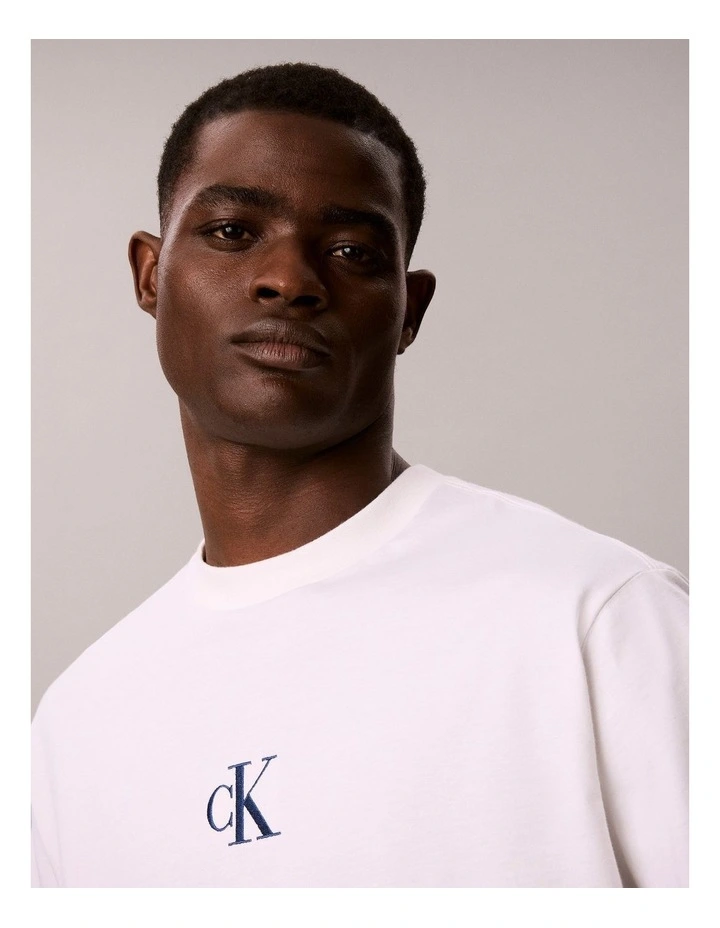 Short Sleeve Oversized Overlay Back Denim Washed Monologo Graphic T-Shirt image 2