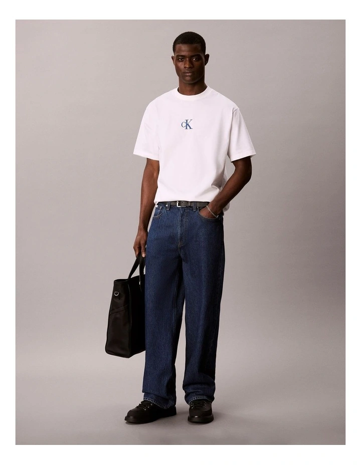 Short Sleeve Oversized Overlay Back Denim Washed Monologo Graphic T-Shirt image 3