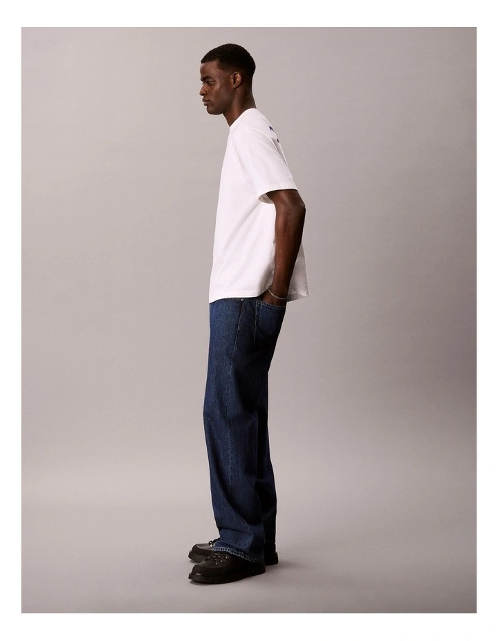 Short Sleeve Oversized Overlay Back Denim Washed Monologo Graphic T-Shirt image 5