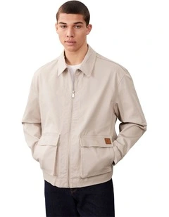 Long Sleeves Utility Cotton Patch Pocket Jacket in Cream