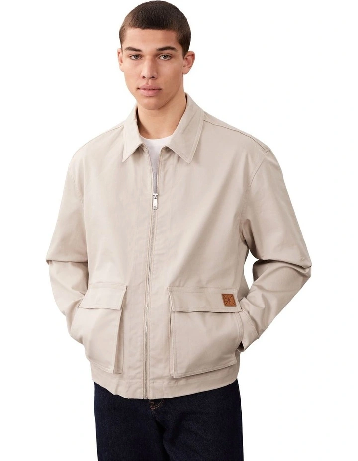 Long Sleeves Utility Cotton Patch Pocket Jacket in Cream image 1