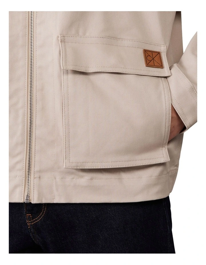 Long Sleeves Utility Cotton Patch Pocket Jacket in Cream image 3