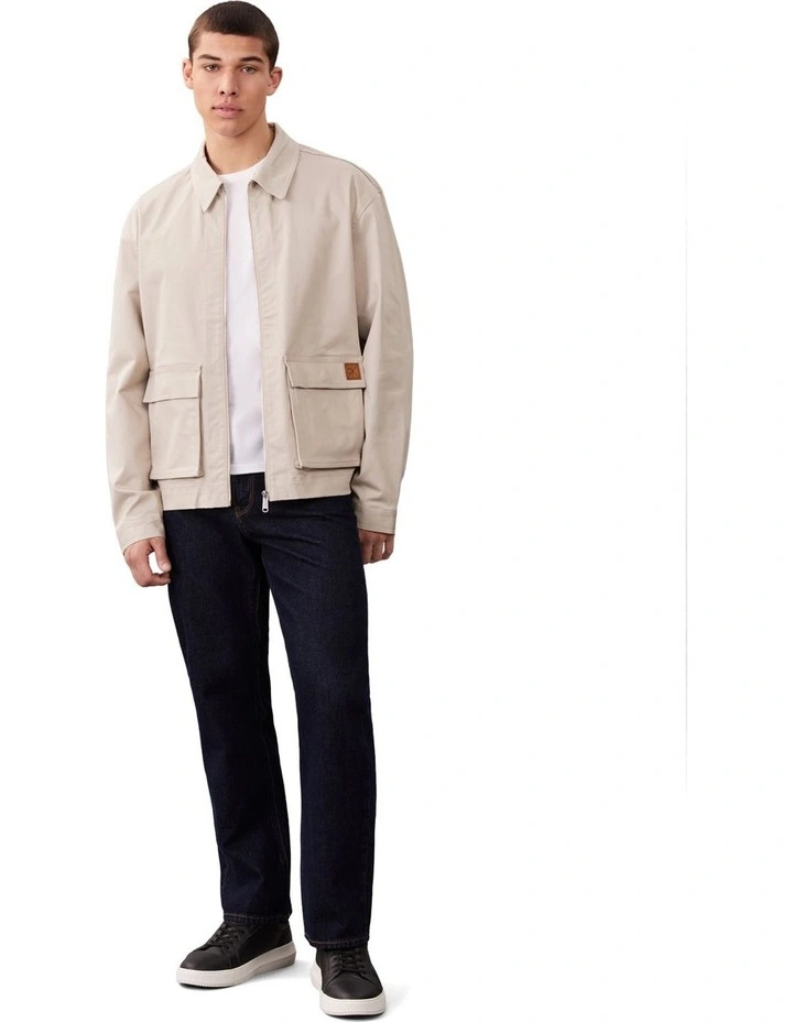 Long Sleeves Utility Cotton Patch Pocket Jacket in Cream image 4