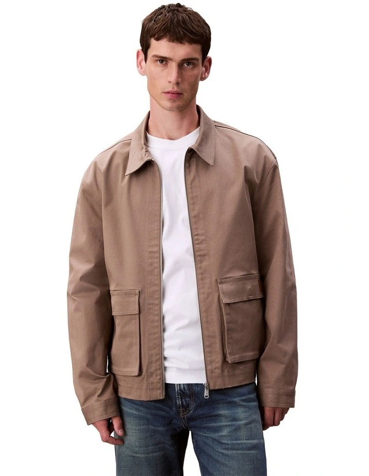 Long sleeve Utility Cotton Patch Pocket Jacket in Brown image 1