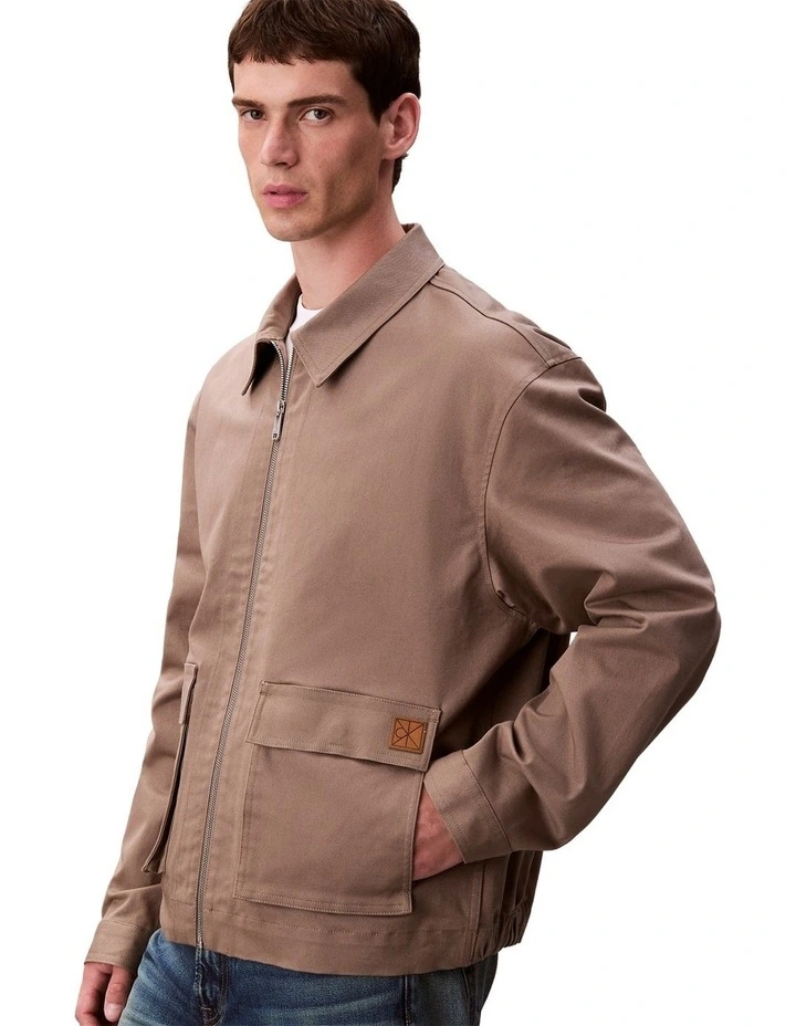 Long sleeve Utility Cotton Patch Pocket Jacket in Brown image 3