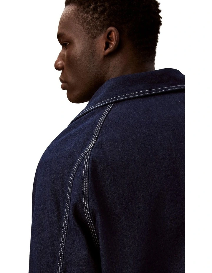 Denim Darted Workwear Jacket in Shuriken Rinse image 5