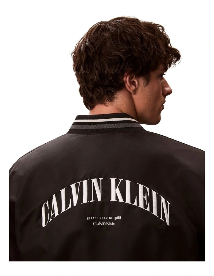 Long Sleeve Unfilled Nylon Tipped Graphic Bomber Jacket in Black image 6