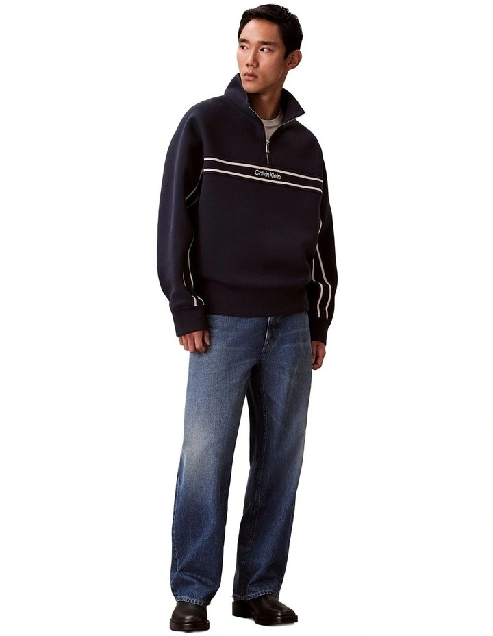 Long Sleeve Cotton Spacer Logo Jacquard Quarter Zip Jacket in Blue image 2