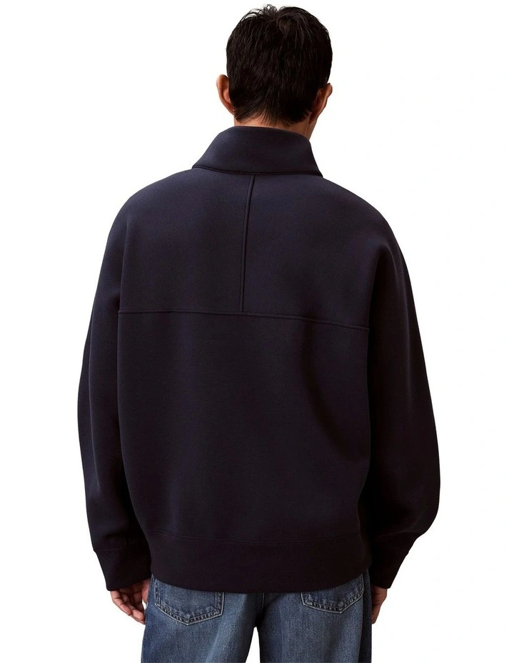 Long Sleeve Cotton Spacer Logo Jacquard Quarter Zip Jacket in Blue image 3