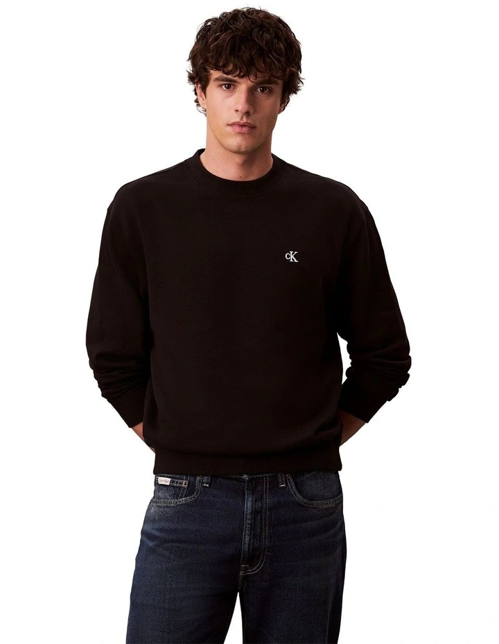 Long Sleeves 350 Terry Monogram Crew Neck Sweatshirt in Black image 1