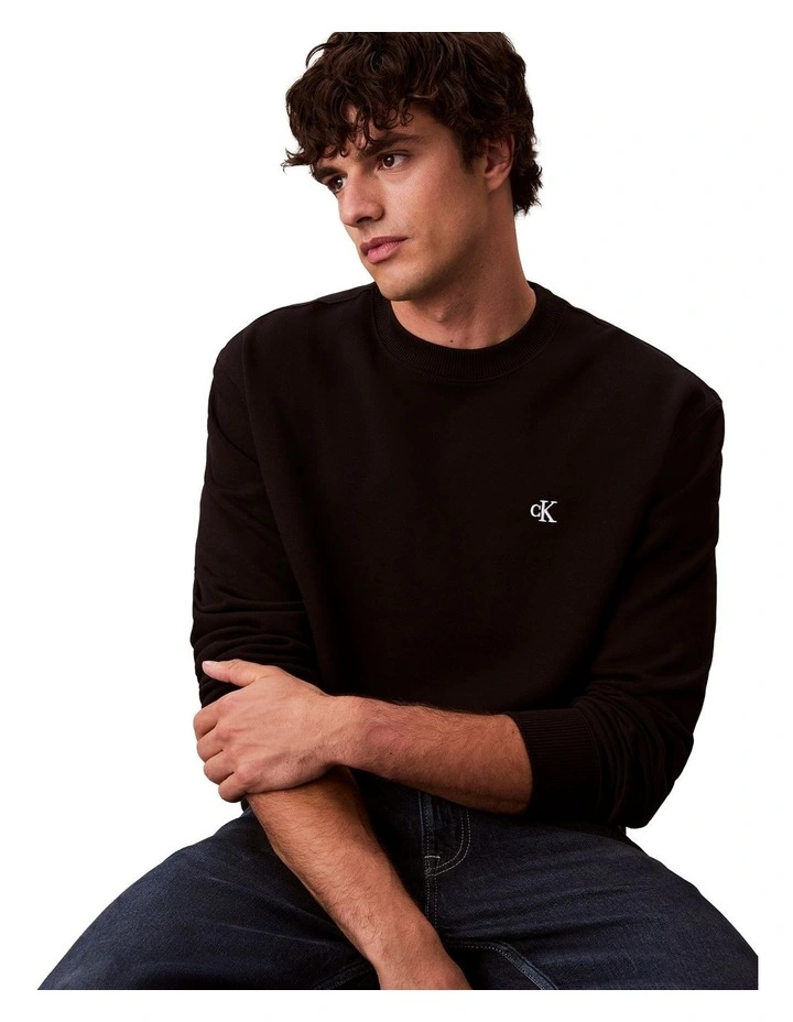 Long Sleeves 350 Terry Monogram Crew Neck Sweatshirt in Black image 3