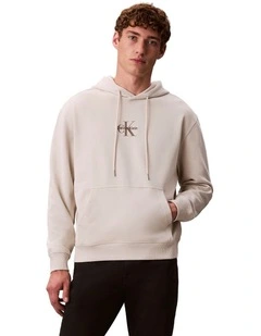 CK Cotton Terry Monogram Hoodie in White
