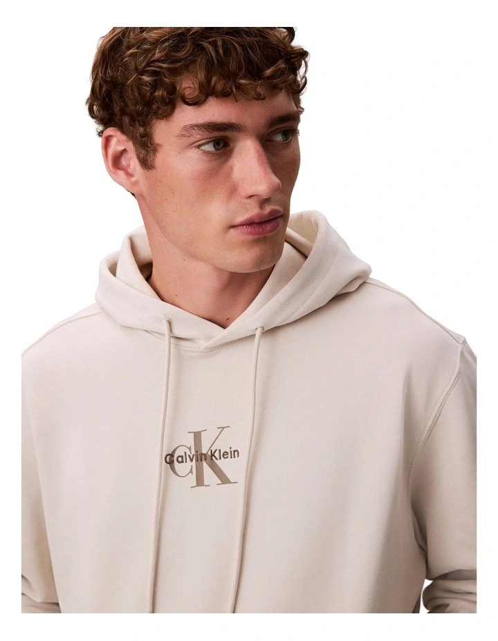 CK Cotton Terry Monogram Hoodie in White image 4