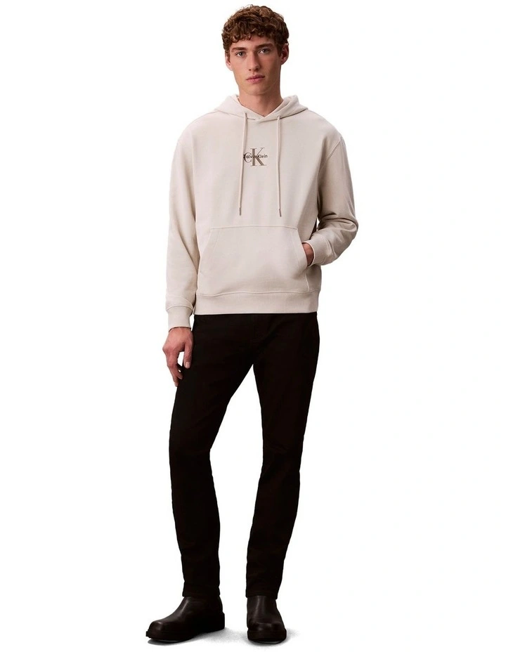 CK Cotton Terry Monogram Hoodie in White image 5