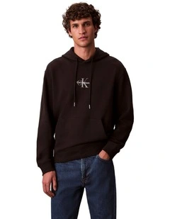 Cotton Terry Monogram Hoodie in Black