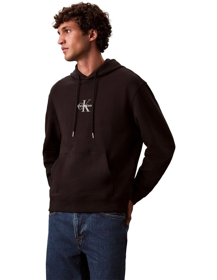 Cotton Terry Monogram Hoodie in Black image 3