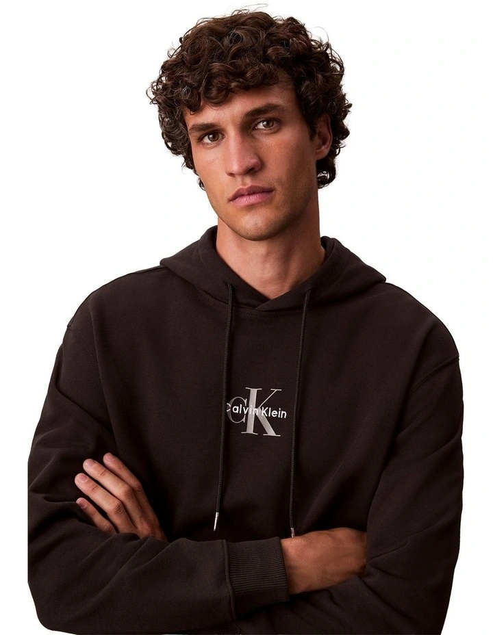 Cotton Terry Monogram Hoodie in Black image 4