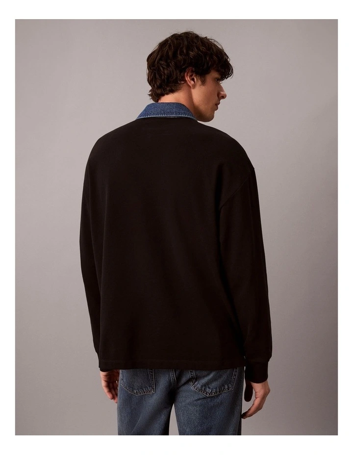 Long Sleeve Relaxed Casual Pique Denim Collar Rugby image 2