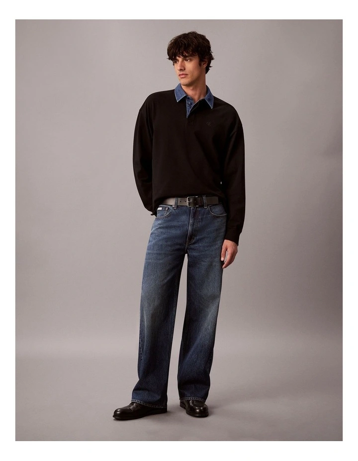 Long Sleeve Relaxed Casual Pique Denim Collar Rugby image 3