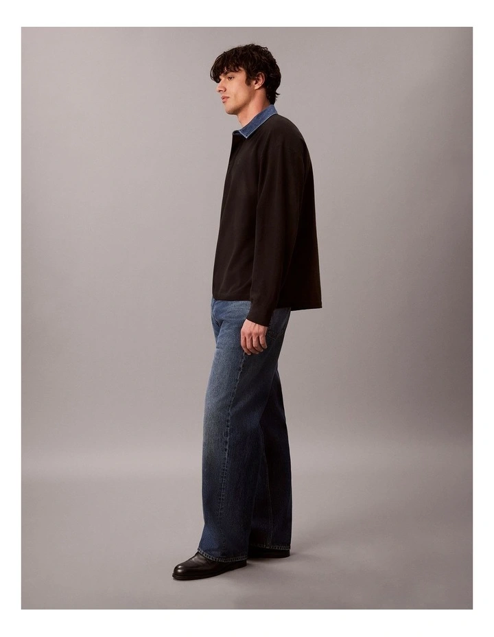 Long Sleeve Relaxed Casual Pique Denim Collar Rugby image 5