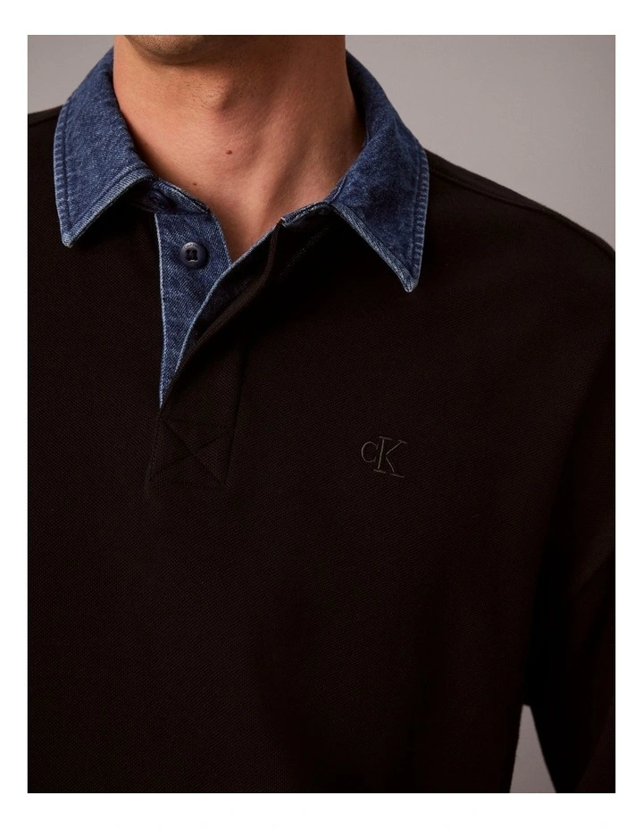 Long Sleeve Relaxed Casual Pique Denim Collar Rugby image 6