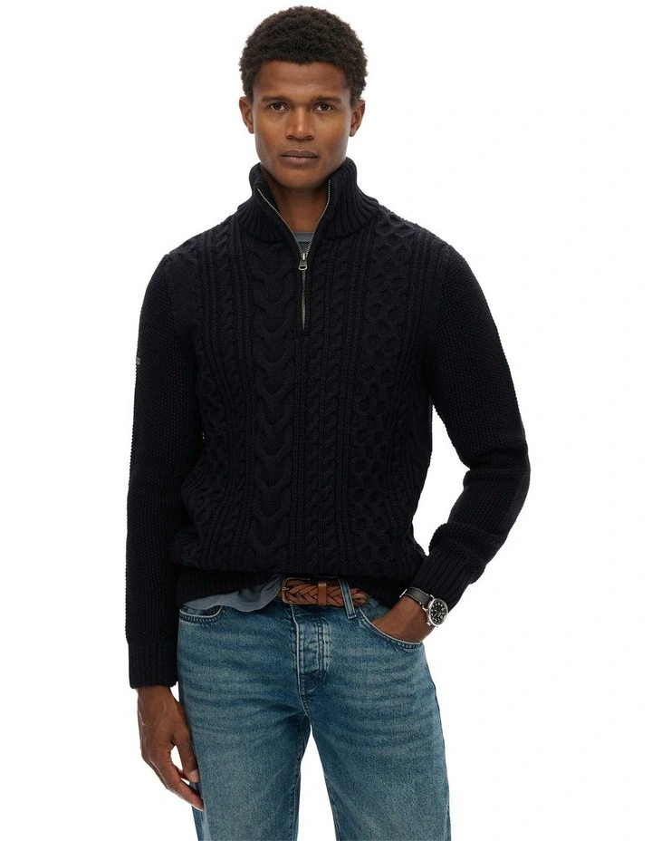Jacob Cable Knit Half Zip in Eclipse Navy image 1