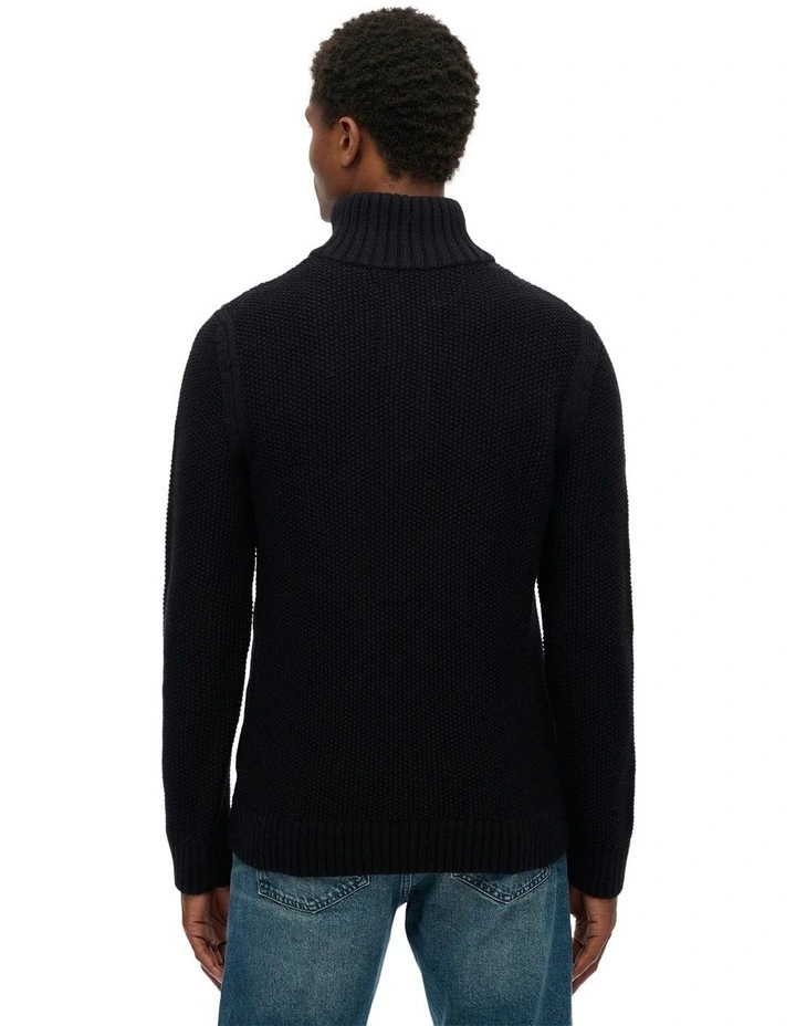 Jacob Cable Knit Half Zip in Eclipse Navy image 2