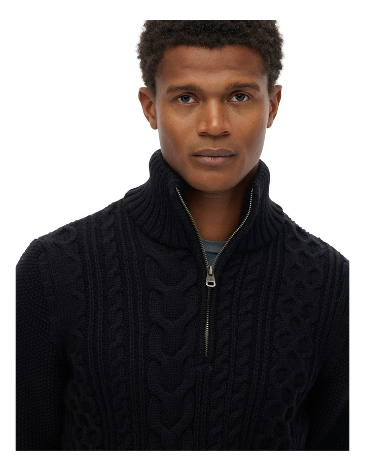 Jacob Cable Knit Half Zip in Eclipse Navy image 3