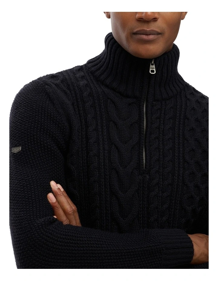 Jacob Cable Knit Half Zip in Eclipse Navy image 4