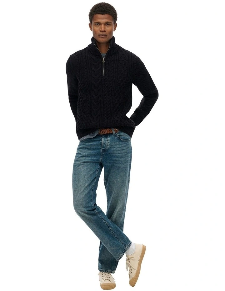 Jacob Cable Knit Half Zip in Eclipse Navy image 5