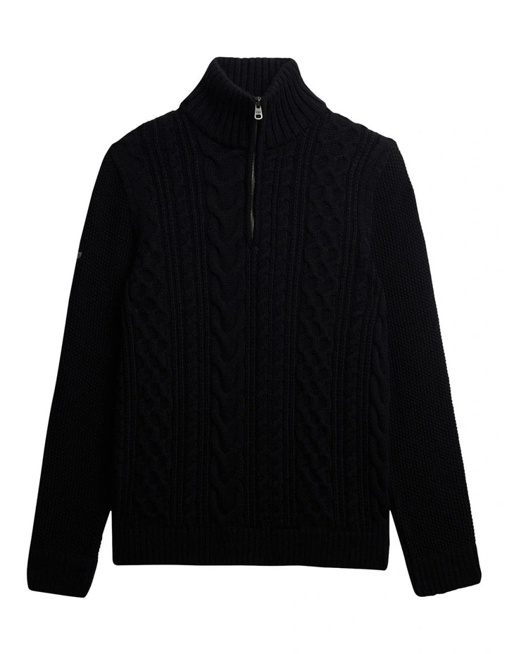 Jacob Cable Knit Half Zip in Eclipse Navy image 6