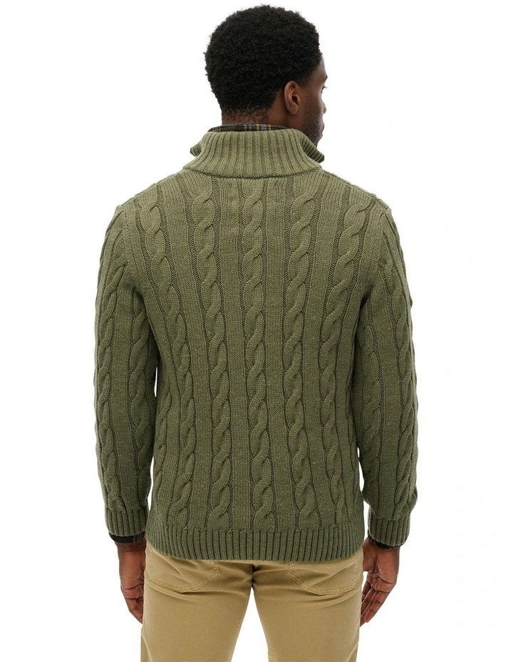Jacob Cable Knit Half Zip in Moss Green image 2