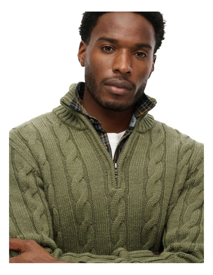 Jacob Cable Knit Half Zip in Moss Green image 4