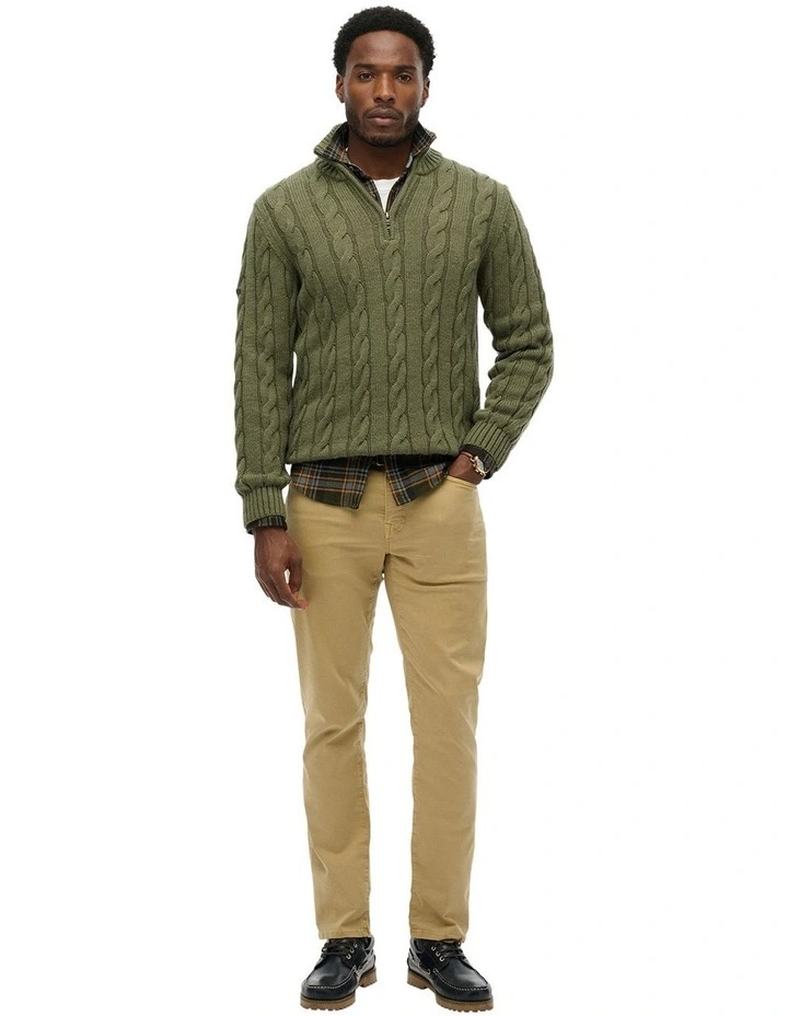 Jacob Cable Knit Half Zip in Moss Green image 5