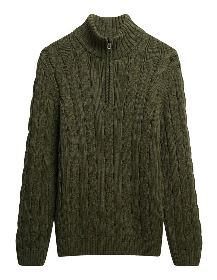 Jacob Cable Knit Half Zip in Moss Green image 6