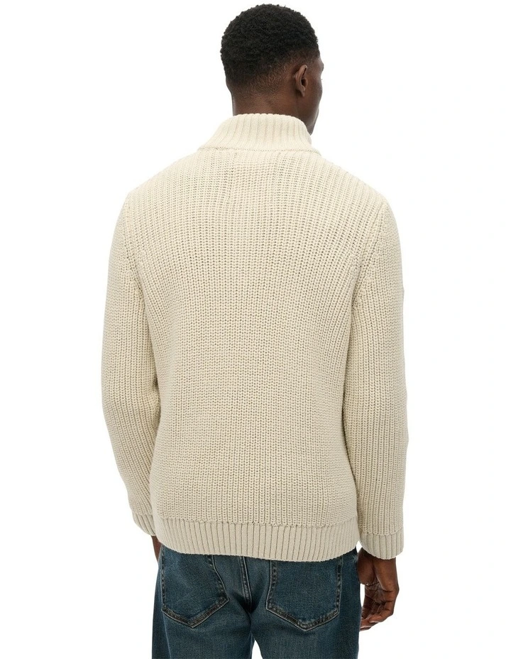 Jacob Cable Knit Half Zip in Ecru image 2