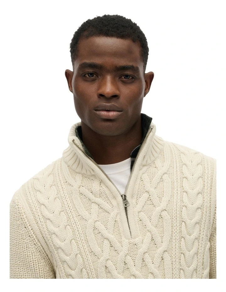 Jacob Cable Knit Half Zip in Ecru image 3