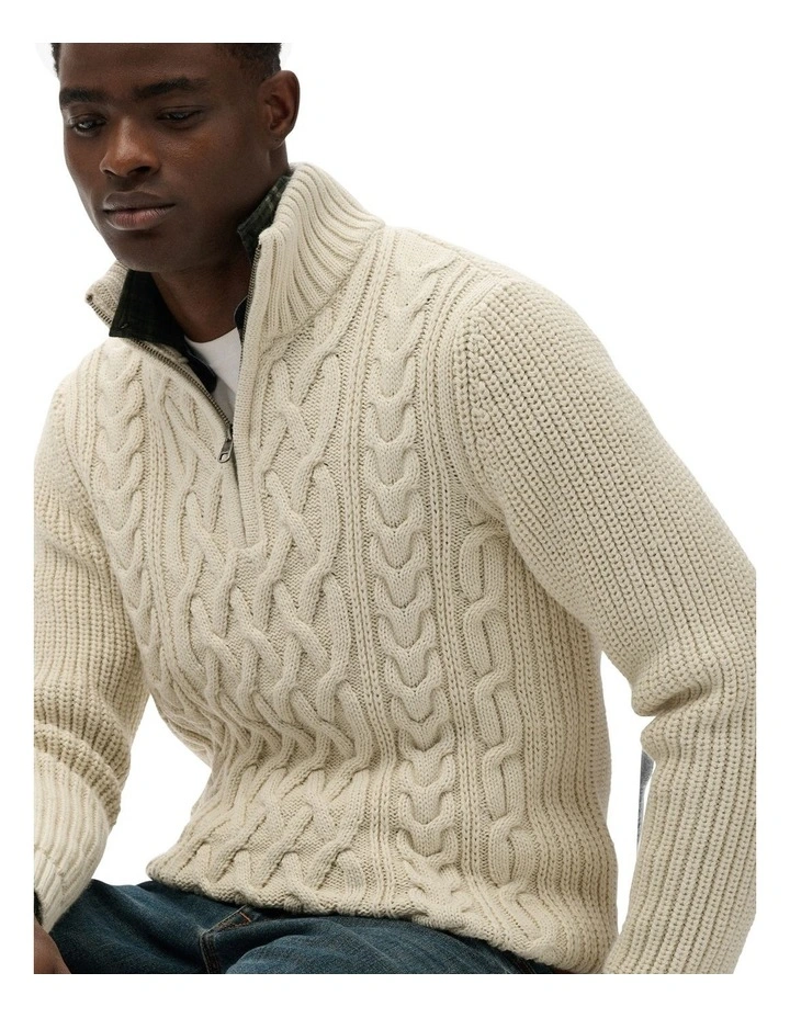 Jacob Cable Knit Half Zip in Ecru image 4