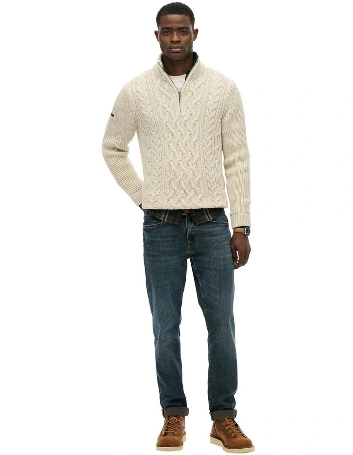 Jacob Cable Knit Half Zip in Ecru image 5