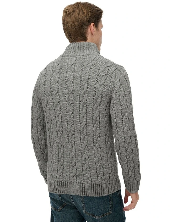 Jacob Cable Knit Half Zip in Mid Grey image 2